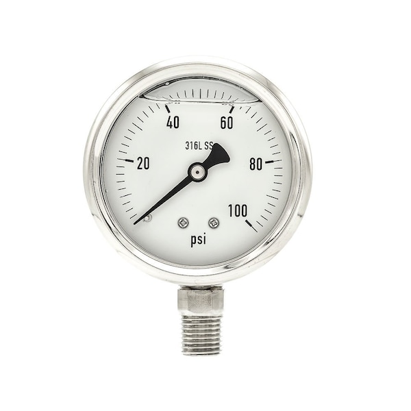 Pro 2 1/2 in Dial, 0/100 PSI, 1/4 in NPT, Lower Mount Glycerin Filled Pressure Gauge PRO-301L-254E - main
